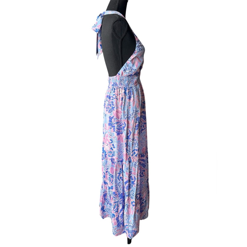 Zesica pink and blue floral halter tiered maxi dress NWT medium - Picture 5 of 10